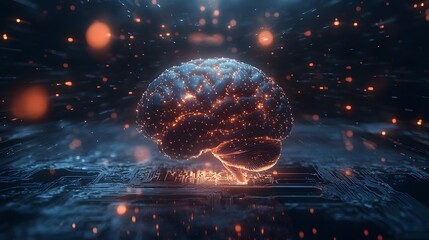Poster - human brain on technology background represent artificial intelligence and cyber space concept. 