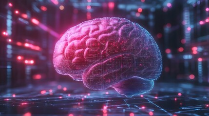 Poster - human brain on technology background represent artificial intelligence and cyber space concept. 