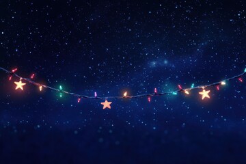 Aufkleber - Colorful lights hang against a star-filled night sky, creating a whimsical and enchanting holiday ambiance perfect for celebration. Generative AI