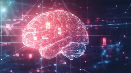 Poster - human brain on technology background represent artificial intelligence and cyber space concept. 