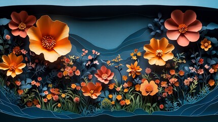 Poster - Delightful empty papercut nature icon showcased in a layered paper frame enhanced with cheerful spring colors and intricate detailing evoking the excitement of the season's blossoms