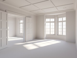 Poster - Interior of an empty luxury apartment. Classic European interior. White view. Clay 3D rendering.
