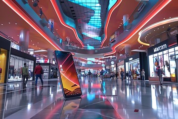 Realistic POV capture showing a hand holding a mobile phone with a blank white screen open to a messaging app interface Stock Photo with copy space
