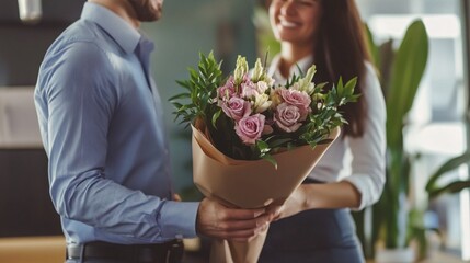 Romantic Gesture with Fresh Flower Bouquet