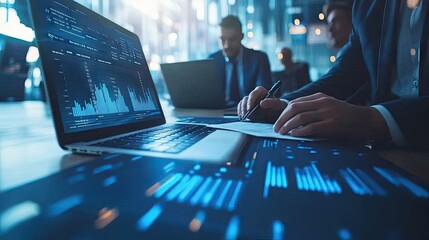 Poster - Financial Analysts Collaborating in Modern Office Setting
