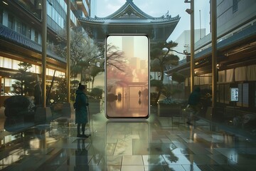 Realistic POV capture showing a hand holding a mobile phone with a blank white screen open to a messaging app interface Stock Photo with copy space
