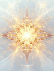 Leinwandbilder - Intricate geometric shapes resemble snowflakes, emanating a vibrant light that fills the space with a magical winter aura. Generative AI