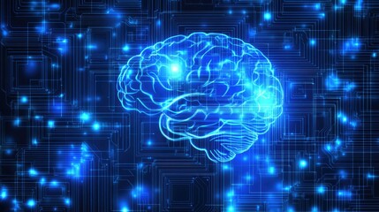 Poster - Digital Representation of a Brain with Blue Glow