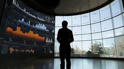 Poster - Person Standing in Front of Data Display Wall