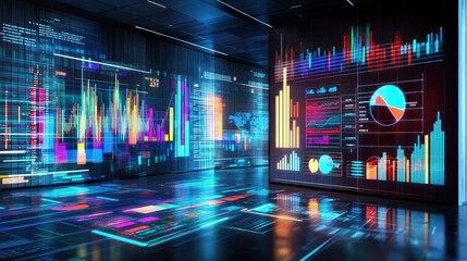 Poster - Modern Office with Data Visualization Screens