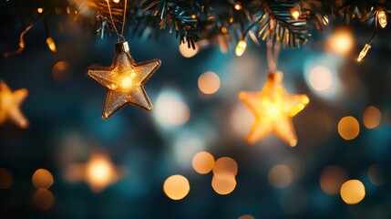 Poster - Colorful abstract lights twinkle against a starry sky, creating a festive atmosphere perfect for holiday celebrations. Generative AI