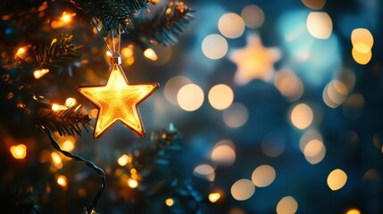 Aufkleber - The night sky sparkles with stars while colorful Christmas lights twinkle, creating a festive ambiance for holiday celebrations. Generative AI