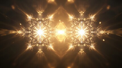 Fototapete - Intricate shapes with symmetrical designs create a mesmerizing display of glimmering light against a dark background, evoking winter's charm. Generative AI