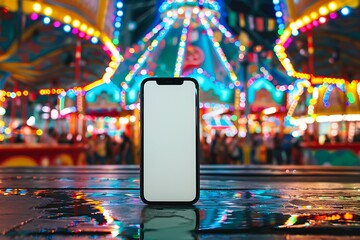 realistic pov capture showing a hand holding a mobile phone with a blank white screen open to a mess