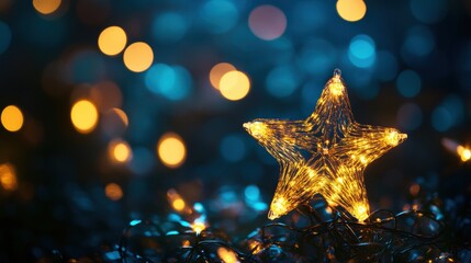 Poster - The night sky shimmers with stars, illuminated by colorful abstract Christmas lights creating a festive and magical atmosphere. Generative AI