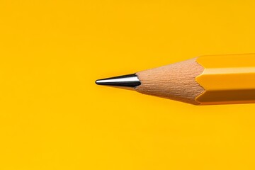 Poster - Yellow pencil with a silver point. The pencil is sharpened and ready to be used. Concept of readiness and preparedness for writing or drawing