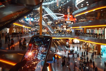 Realistic POV capture showing a hand holding a mobile phone with a blank white screen open to a messaging app interface Stock Photo with copy space
