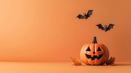 Poster - halloween background with pumpkin and bats