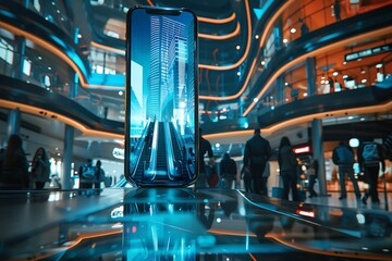 Realistic POV capture showing a hand holding a mobile phone with a blank white screen open to a messaging app interface Stock Photo with copy space
