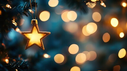Poster - Twinkling lights hang against a starry sky, enhancing the festive ambiance with warmth and joy as the holiday spirit fills the air. Generative AI