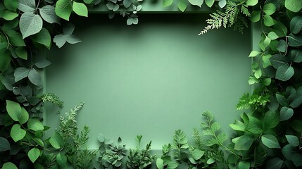 Poster - Minimalist empty papercut nature icon within a clean white paper frame accented by subtle green vines and leaves creating a fresh and airy feel that embodies the spirit of spring