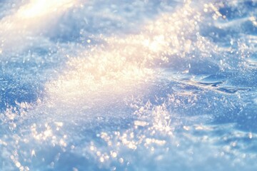 Poster - Soft, shimmering snow textures reflect warm sunlight in a tranquil winter setting, creating a peaceful, airy atmosphere. Generative AI