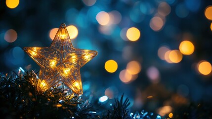 Poster - The enchanting night sky sparkles with abstract Christmas lights, evoking a warm and festive feeling during the holiday season. Generative AI