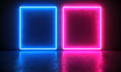 Poster - Two vibrant neon frames in blue and pink against a dark background, adding a modern and dynamic touch to any design project.