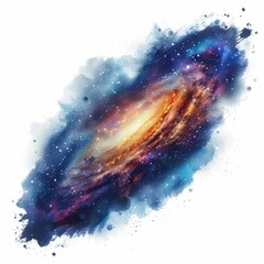 Wall Mural - colorful spiral galaxy is swirling in a watercolor paint splatter on a white background