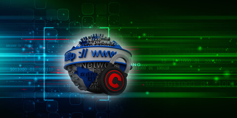 Fototapete - 3d rendering WWW with copyright lock
