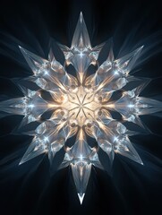 Poster - Intricate geometric shapes that resemble snowflakes are beautifully arranged against a dark backdrop, creating a stunning visual display. Generative AI