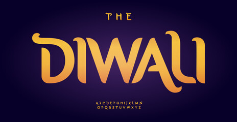 Poster - Diwali festive font with elegant curves, smooth artistic alphabet for radiant headline, warm greeting cards, joyful celebration design. Indian culture typography. Vector typeset.