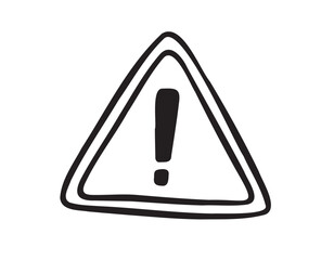 Hand drawn danger sign doodle icon. Hand drawn exclamation mark in a triangle black sketch. Sign drawing symbol.