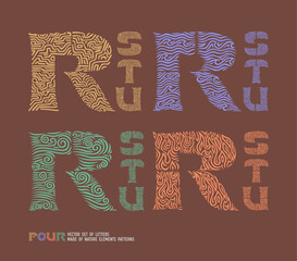 Poster - four vector set of letters made of nature elements patterns, such as earth, water, air and fire.