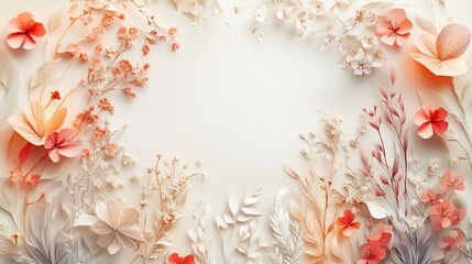 Poster - Serene empty papercut nature icon featured within a soft paper frame surrounded by gentle watercolor splashes and delicate floral designs creating a calming springtime atmosphere