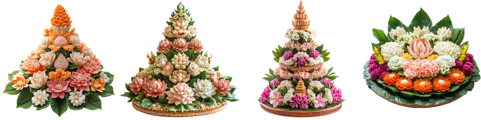 Wall Mural - thai floral arrangements - beautifully crafted flower displays used for decoration and offerings iso