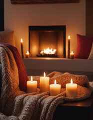 candle-lit room with cozy textures and autumn decor