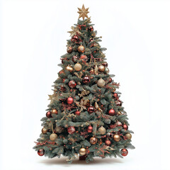 Wall Mural - christmas tree decorated with ornaments and festive lights isolated on white