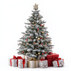 Wall Mural - christmas tree with gifts and star isolated on white background