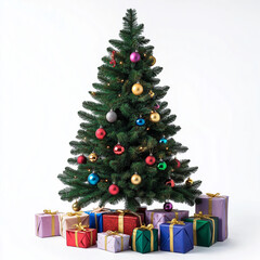 Wall Mural - christmas tree with gifts and star isolated on white background