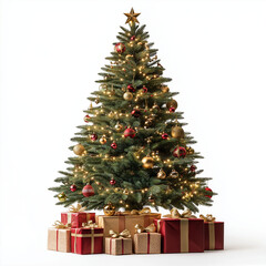 Wall Mural - christmas tree with gifts and star isolated on white background