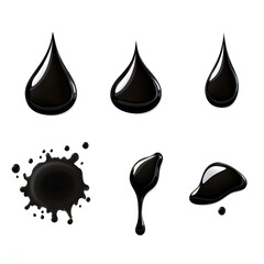 Poster - Set of Realistic Black Ink Drops and Splashes