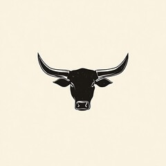 Poster - A simple black silhouette of a bull's head with large horns against a white background.