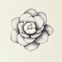 Poster - A simple line drawing of a camellia flower in black and white.