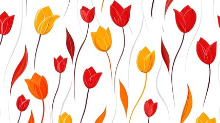 Canvas Print - Vibrant Red and Orange Tulip Flower Pattern on Fresh White Background