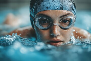 Female swimmer in action inside swimming pool, Generative AI