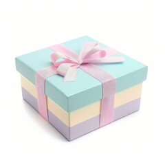 Closed gift box wrapped with a pink ribbon, on a white background