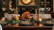 © Intach - A beautifully arranged table with a golden turkey centerpiece, glowing with seasonal decorations and candles