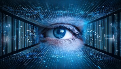 Nahaufnahme Auge Mensch Roboter Künstliche Intelligenz Hologramm