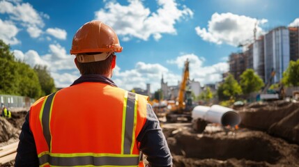 Engineers at Construction Site with Heavy Machinery